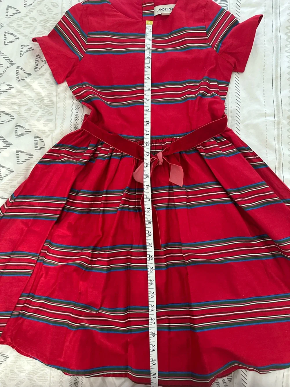 Lands’ End Girls Red Cotton Dress with Stripes, size 12